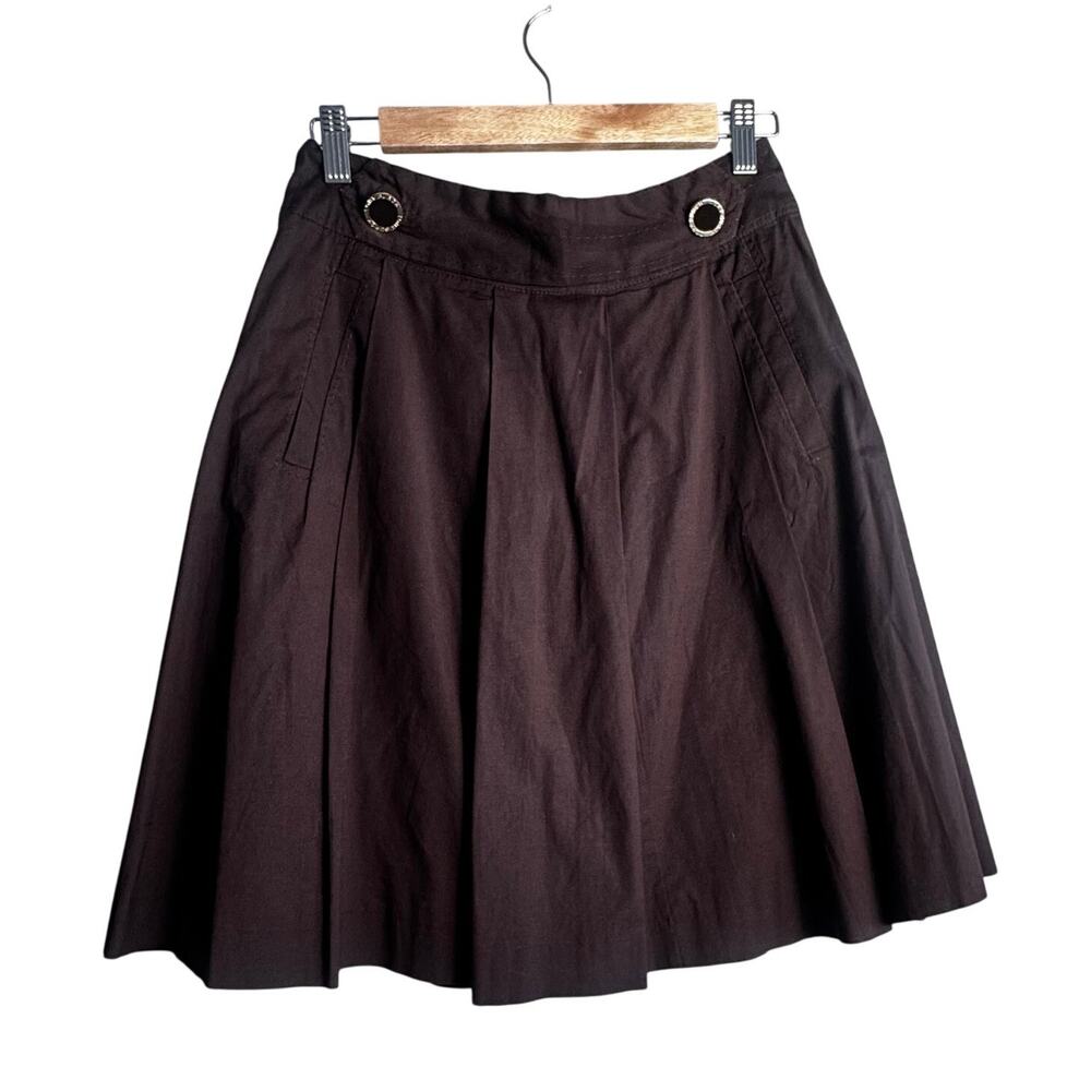 Tory Burch Women’s Brown Pleated Skirt Size 8 Pockets Gold Ring Detail